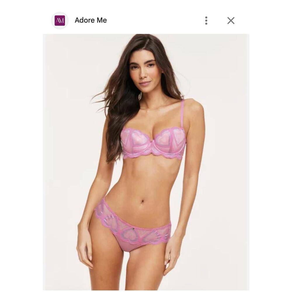 ADORE ME SEXY VALENTINE 32DDD/S BRA PANTY SET  PINK UNDERWIRE CONTOUR CHEEKY NWT